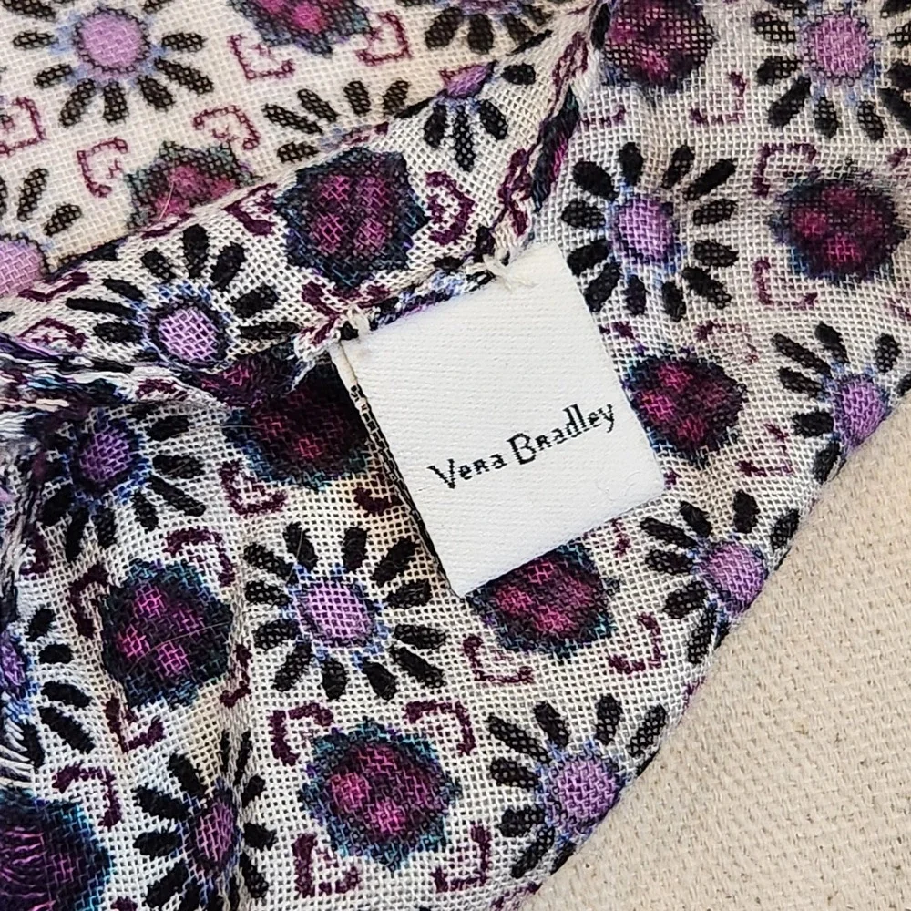 Vera Bradley Purple Floral Medallion Paisley Viscose Long Scarf Wrap 70x26